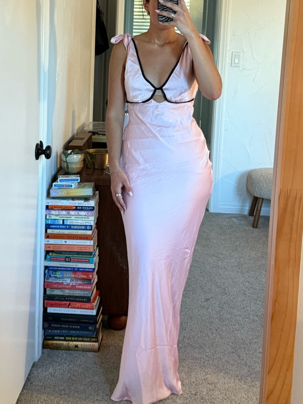 Peppermayo Pale Pink Maxi Dress with Black Trim